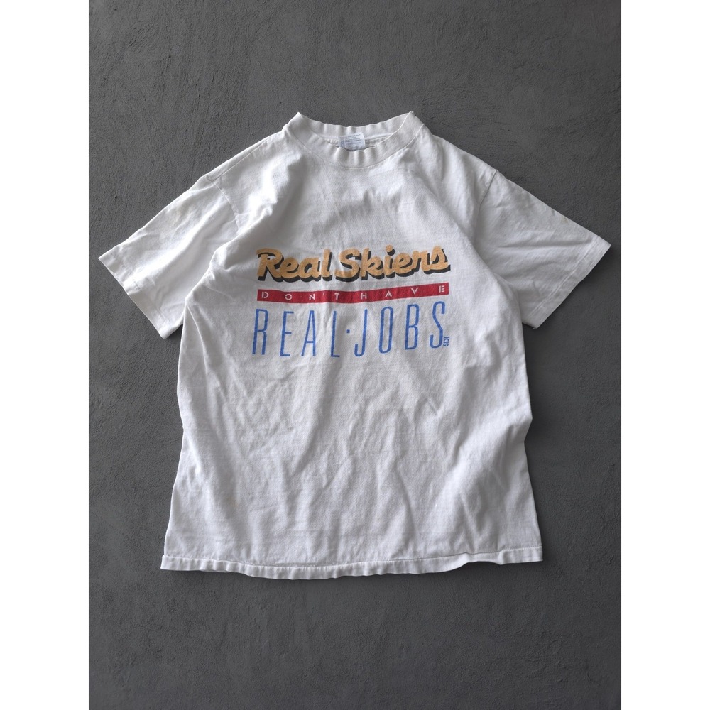Vintage‎ 1980s Real Skiers Don't Have Real Jobs Hanes White T-shirt L USA Made